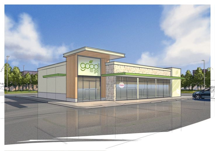 an artist's rendering of the exterior of a grocery store