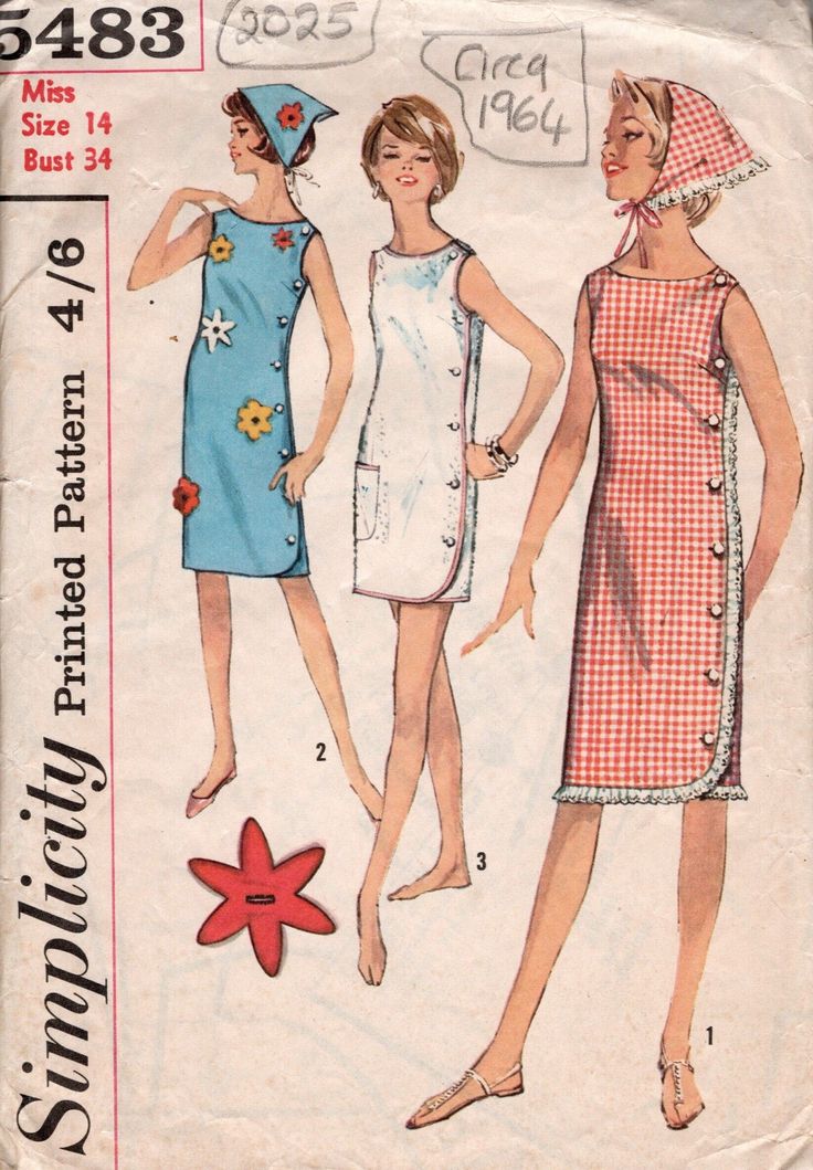 1964 Vintage Sewing Pattern B34in DRESS & SCARF (2025)  Simplicity 5483 Patron Vintage, Sew In Weave, Vintage Dress Patterns, Motif Vintage, Retro Mode, Scarf Dress, Vintage Mode, Couture Vintage, Sewing Pattern Sizes