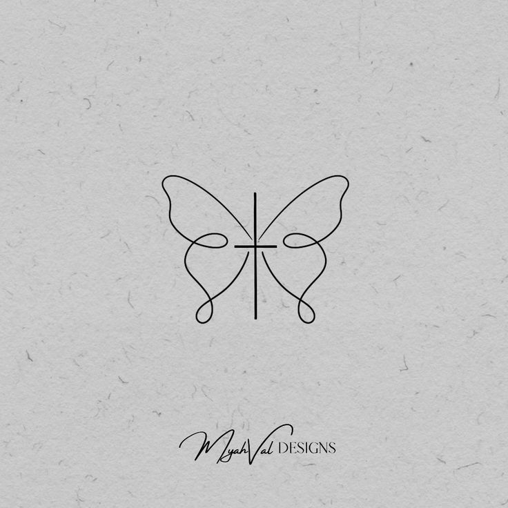 a black and white logo with a butterfly on it's wings, in the shape of a cross