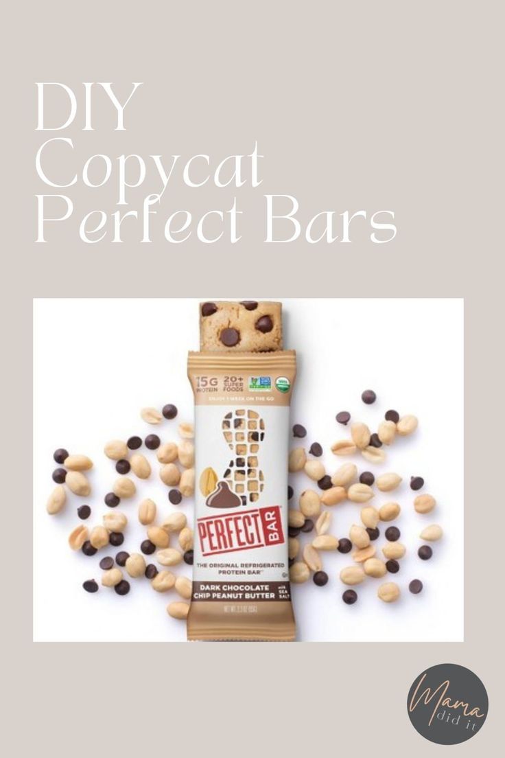 a box of perfect bar with chocolate chips on top and the words, diy copycat