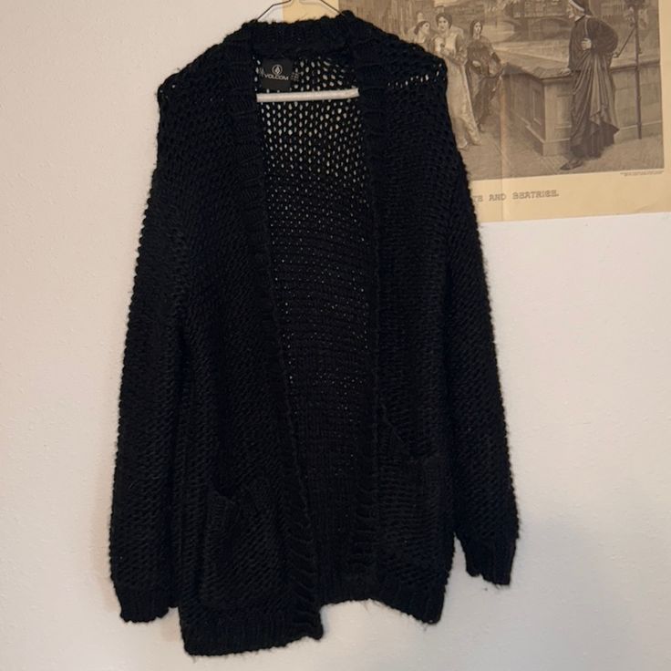 Brand New Condition, Very Thick Fits M/L Oversized Black Knit Cardigan, Chic Black Knitted Cardigan, Oversized Black Knit Sweater Coat, Black Chunky Knit Long Sleeve Cardigan, Oversized Black Textured Knit Cardigan, Trendy Black Knit Cardigan, Oversized Black Knitted Sweater Coat, Black Oversized Knitted Sweater Coat, Black Textured Knit Winter Cardigan