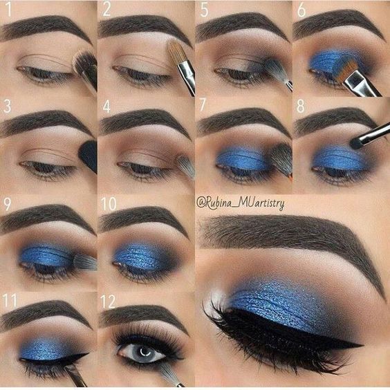 Smokey Eye Steps, Smokey Eye Makeup Steps, Make Up Designs, Blue Eyeshadow Looks, Smokey Eye Easy, Mekap Mata, Smokey Eye For Brown Eyes, Hooded Eye Makeup, Eye Makeup Steps