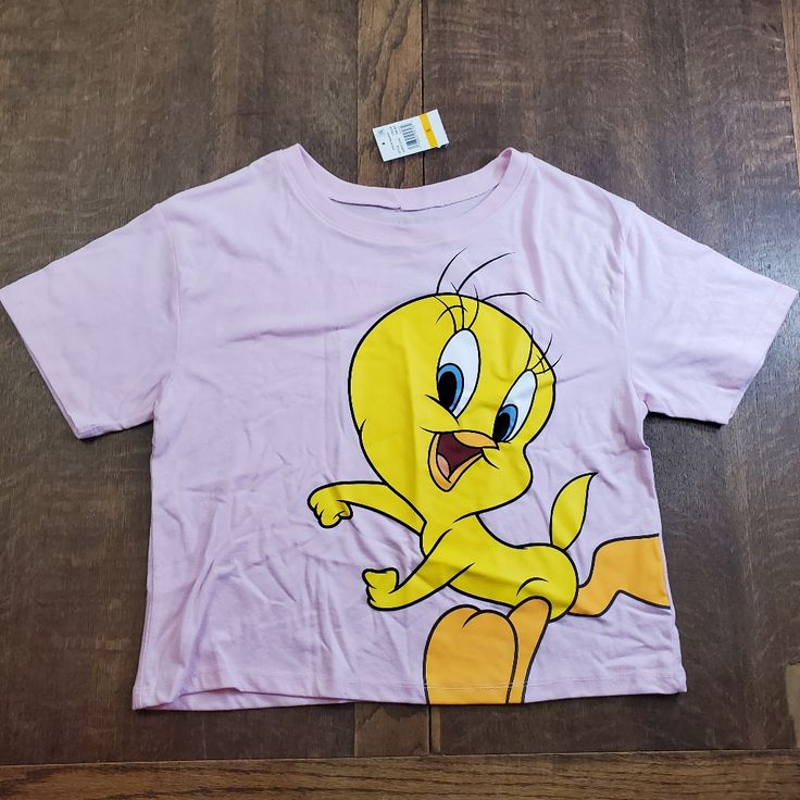 Nwt | Looney Tunes/Love Tribe Hybrid Pink Novelty Tweety Crop Tee Playful Yellow Top With Cartoon Print, Trendy Yellow Tops With Cartoon Print, Yellow Cotton Tops With Character Print, Cute Yellow Top With Character Print, Cute Yellow Tops With Character Print, Cute Yellow Crew Neck Top, Yellow Short Sleeve Top With Character Print, Fun Yellow Tops With Character Print, Playful Yellow Crew Neck Top