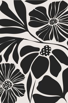 a black and white floral design on a sheet of paper with flowers in the middle