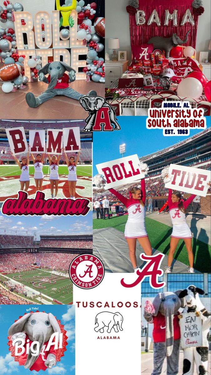 collage of images from the university of alabama football team in their uniforms and decorations