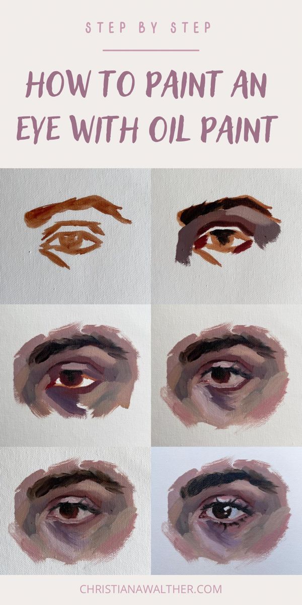 Step by step process of an eye oil painting study. Text reads “step by step, how to paint an eye with oil paints, Christianawalther.com” Eye Painting Oil Paint, How To Paint A Face With Oil, Simple Oil Paintings For Beginners, Oil Portrait Step By Step, Acrylic Painting Eyes Step By Step, Portrait Painting Steps, How To Paint An Eye With Oil Paint, How To Paint Faces With Oil Paint, Oil Paint Beginner