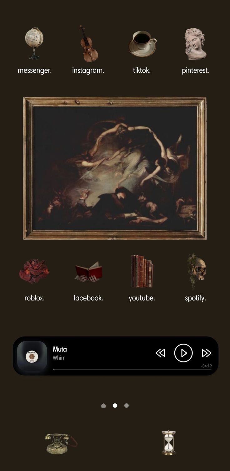 homescreen, apps, icons, dark academia, aesthetic, old, art, baroque, renaissance, brown, samsung Brown Homescreen Aesthetic Layout, Dark Academia Themed Phone, Earth Tone Ipad Wallpaper, Dark Academia Aesthetic Homescreen, Dark Academia Homescreen Layout, Dark Academia Iphone Layout, Dark Academia Phone Theme, Phone Wallpaper Dark Academia, Dark Academia Layout