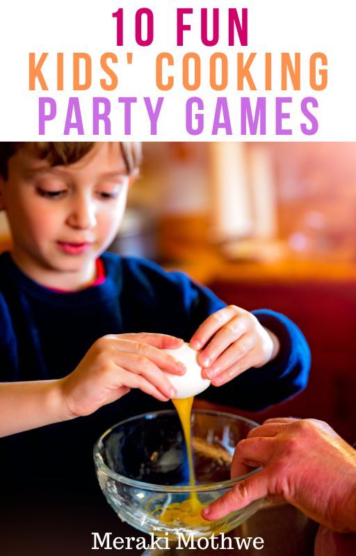 a young boy is mixing ingredients in a bowl with the words 10 fun kids'cooking party games