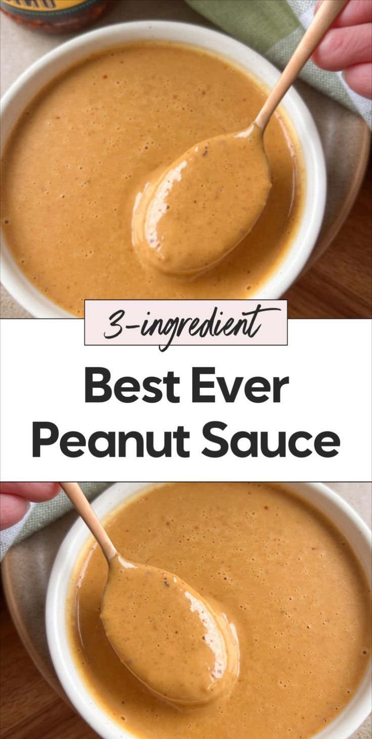 the best ever peanut sauce in a white bowl