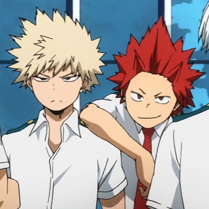 three anime characters with red hair and white shirts