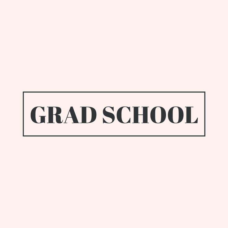 the word grad school in black on a pink background