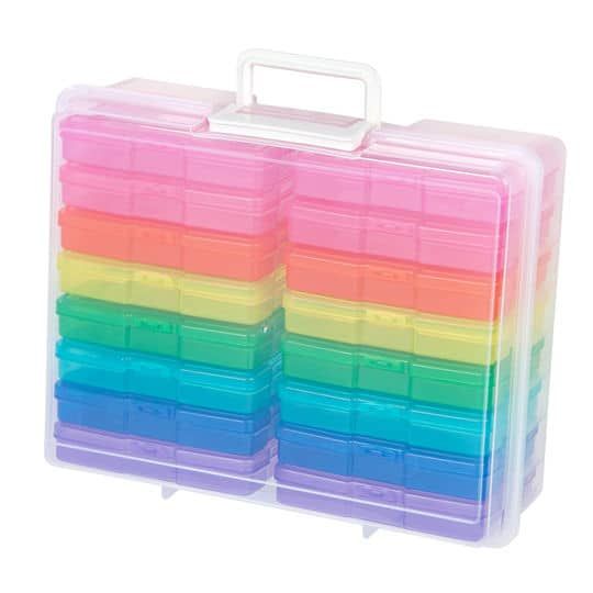 multicolored plastic storage box with dividers