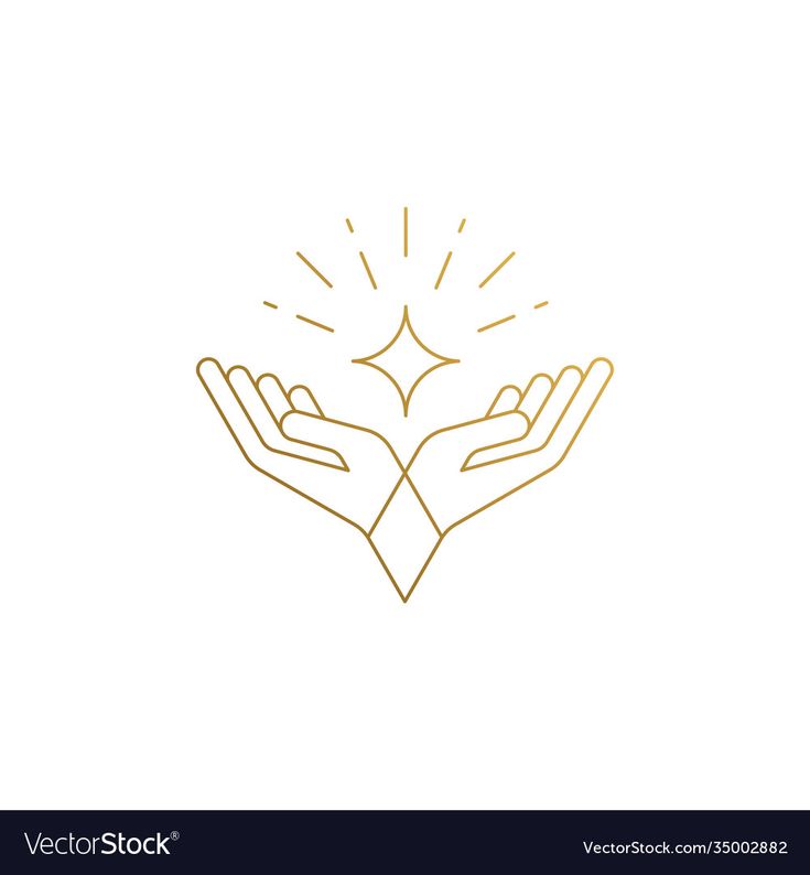 two hands holding each other with rays coming out from the top and above them on a white