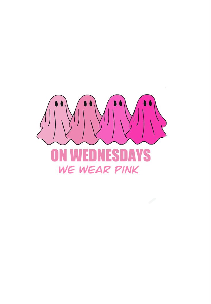 three pink ghost stickers with the words on wednesdays we wear pink