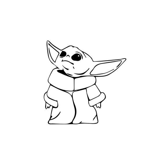 the baby yoda from star wars is shown in black and white