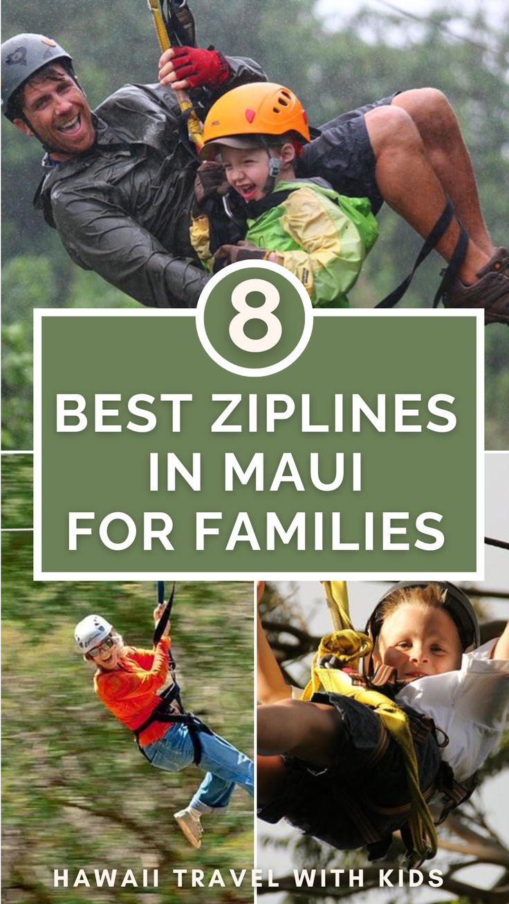 the best ziplines for families in hawaii with text overlay that says 8 best ziplines