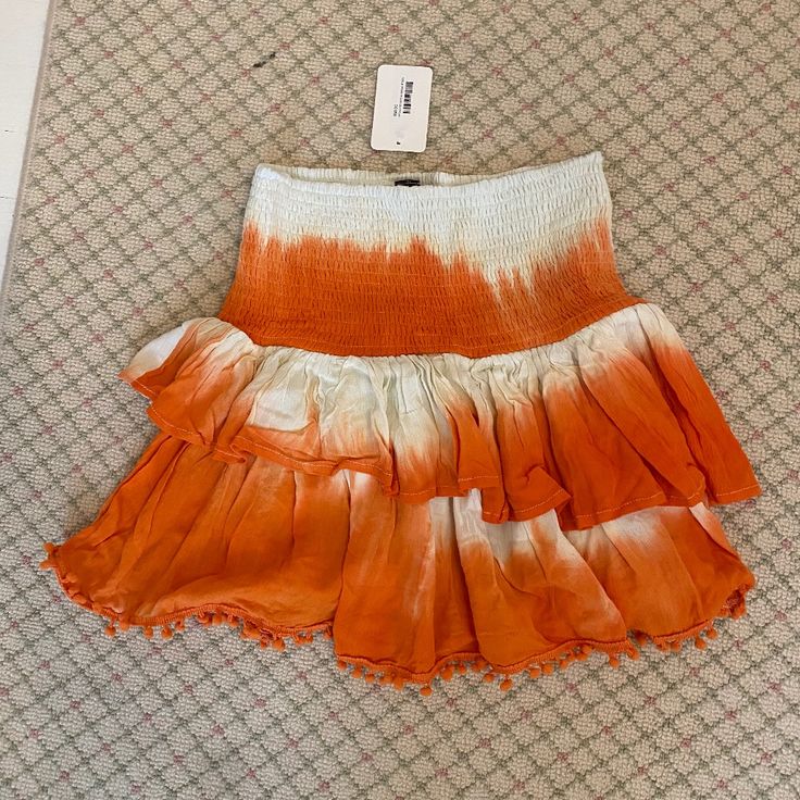 New With Tags Bohemian Skirted Skort For The Beach, Bohemian Skirted Skort For Vacation, Casual Orange Skort For Summer, Bohemian Flowy Skort For Summer, Bohemian Beach Skort, Orange Mini Skirt For Spring Beach Occasion, Orange Mini Skirt For Spring Beach Outing, Orange Skort For Summer, Bohemian Summer Skort With Lined Skirt