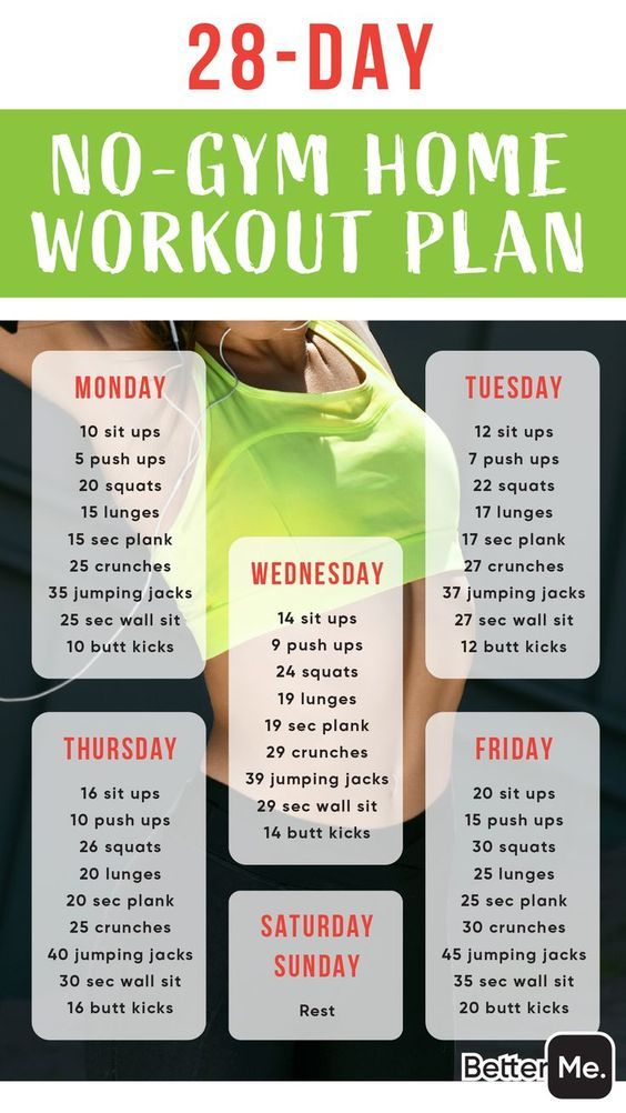 the 28 - day no gym home workout plan is shown in green and white text