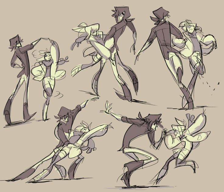 some sketches of people dancing in different poses