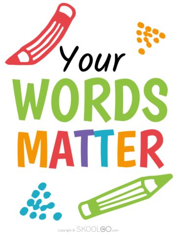 a poster with the words, your words matter written in different colors and font styles