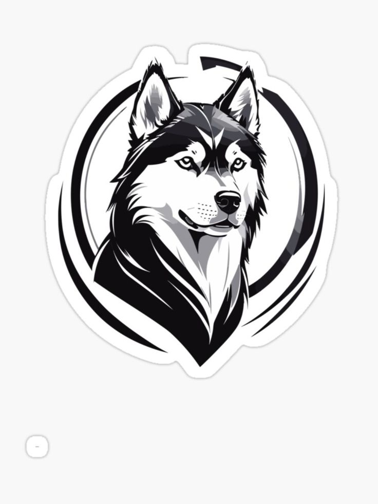 a black and white wolf sticker on a white background