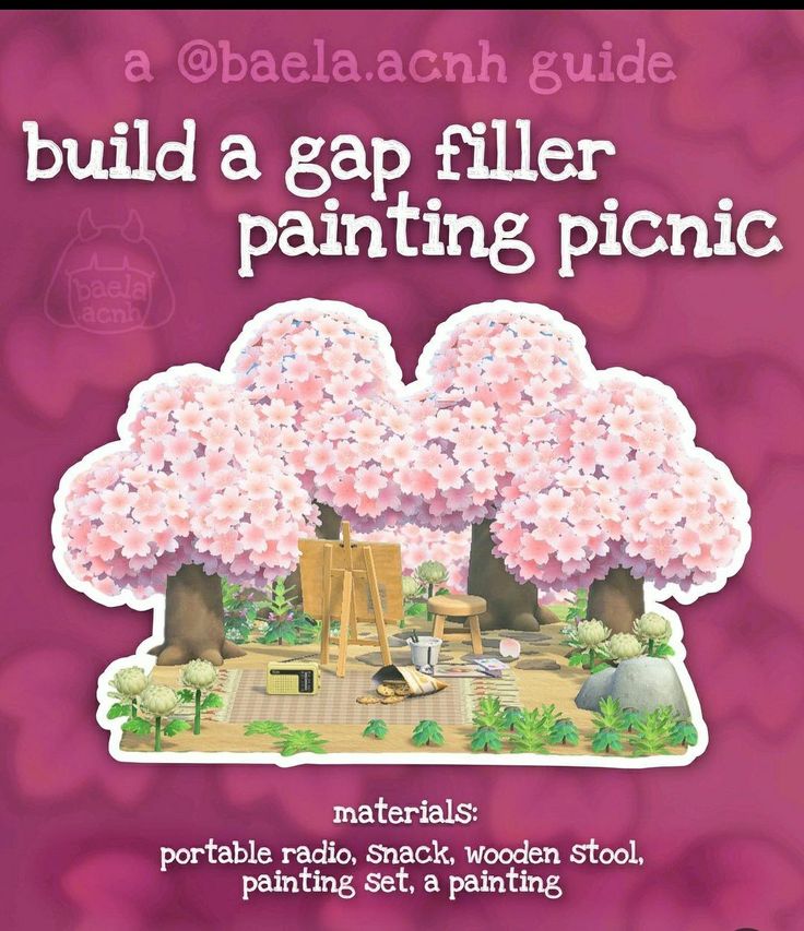 a pink poster with the words build a gap filler painting picnic in white letters