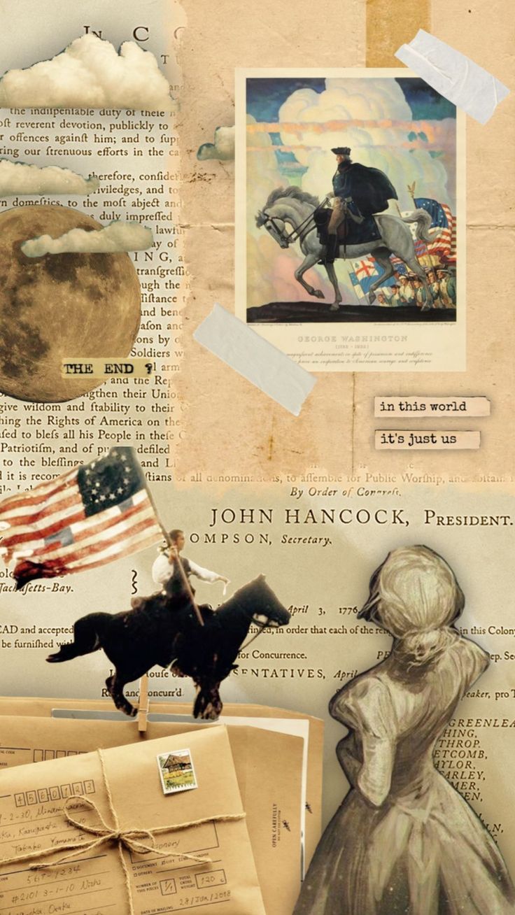 the collage has many different pictures and words on it, including an image of a man riding a horse