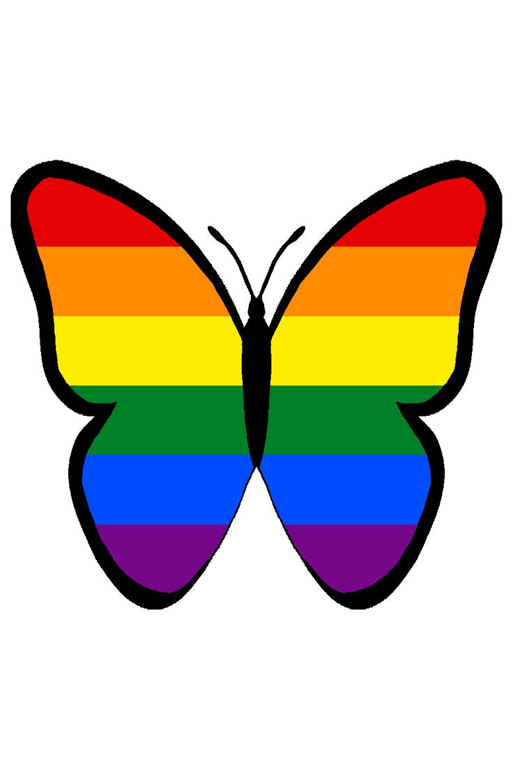 a rainbow butterfly with black outline on white background