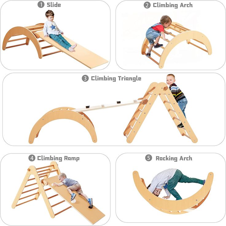 the instructions for how to build a wooden play set with slides and ladders, including climbing