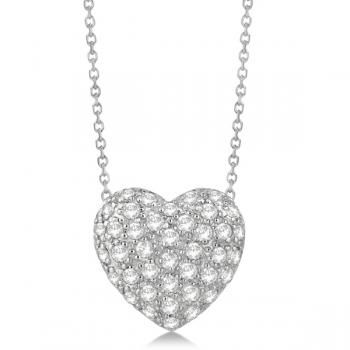 Puffed Heart Diamond Pendant Necklace Pave Set 14k White Gold (1.04ct) - allurez.com White Heart-shaped Single Cut Diamond Jewelry, White Heart-shaped Jewelry With Single Cut Diamonds, White Diamond Necklace With Single-cut Heart Pendant, White Diamond Necklace With Heart Pendant, White Diamond Necklace With Single Cut Heart Pendant, White Heart-shaped Diamond Necklace With Accents, White Single Cut Diamond Necklaces For Valentine's Day, White Heart Shaped Diamond Necklace In Fine Jewelry, White Diamond Heart Necklace Fine Jewelry