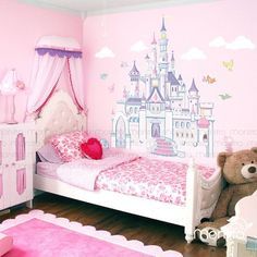 Princess Rooms, Disney Princess Bedroom, Castle Mural, Disney Princess Room, Frozen Bedroom, Playroom Wall Decals, Princess Bedrooms, Princess Room Decor, Disney Princess Castle