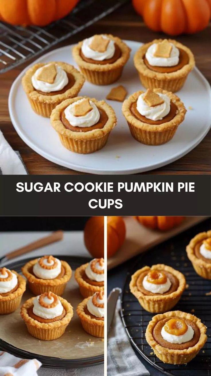 pumpkin pie cupcakes with whipped cream on top