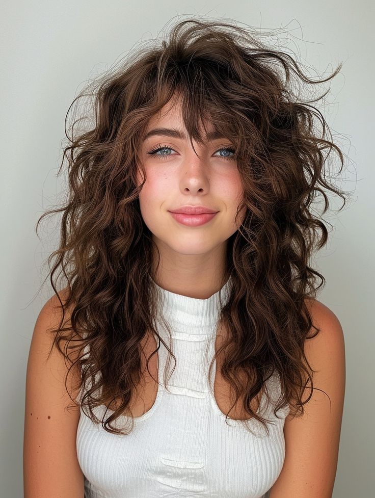 Shaggy Naturally Wavy Hair, Shaggy Wavy Hair Medium, Medium Naturally Wavy Haircuts, Long Wavy Shag Haircut Side Part, Shag Haircut On Wavy Hair, Long Wavy Shag Haircut With Bangs, Thick Curly Layered Hair, Wavy Long Haircut Layered Hairstyles, Loose Perm With Bangs