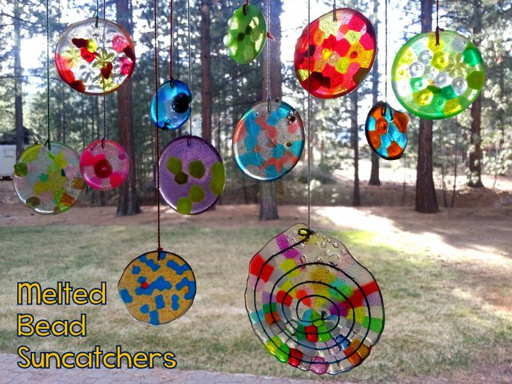 the sun catchers are made with melted bead sun catchers in different colors