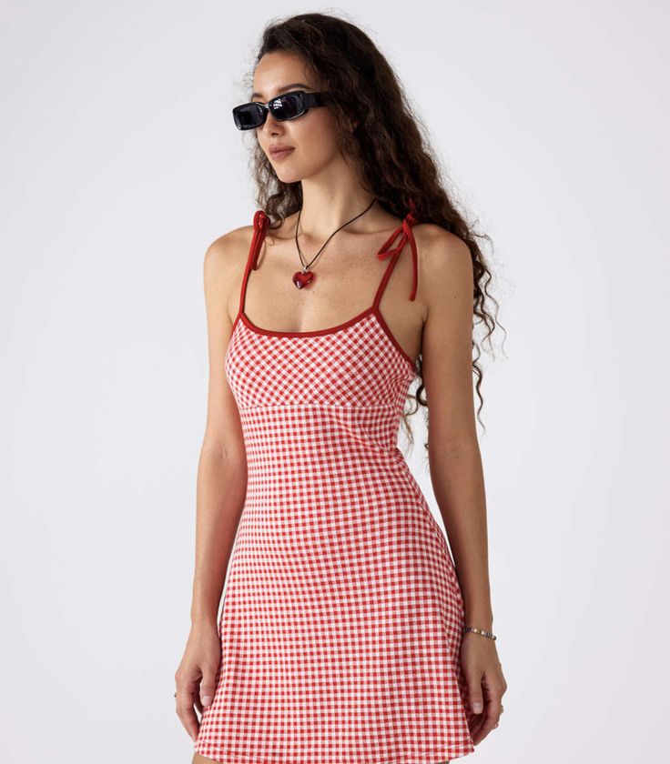 Checkered red dress | plaid red dress Red Checkered Dress, Picnic Dress, Red Checkered, Checkered Dress, Mini Cami Dress, Mini Dresses Online, Clothing Details, Super Cute Dresses, Gingham Dress