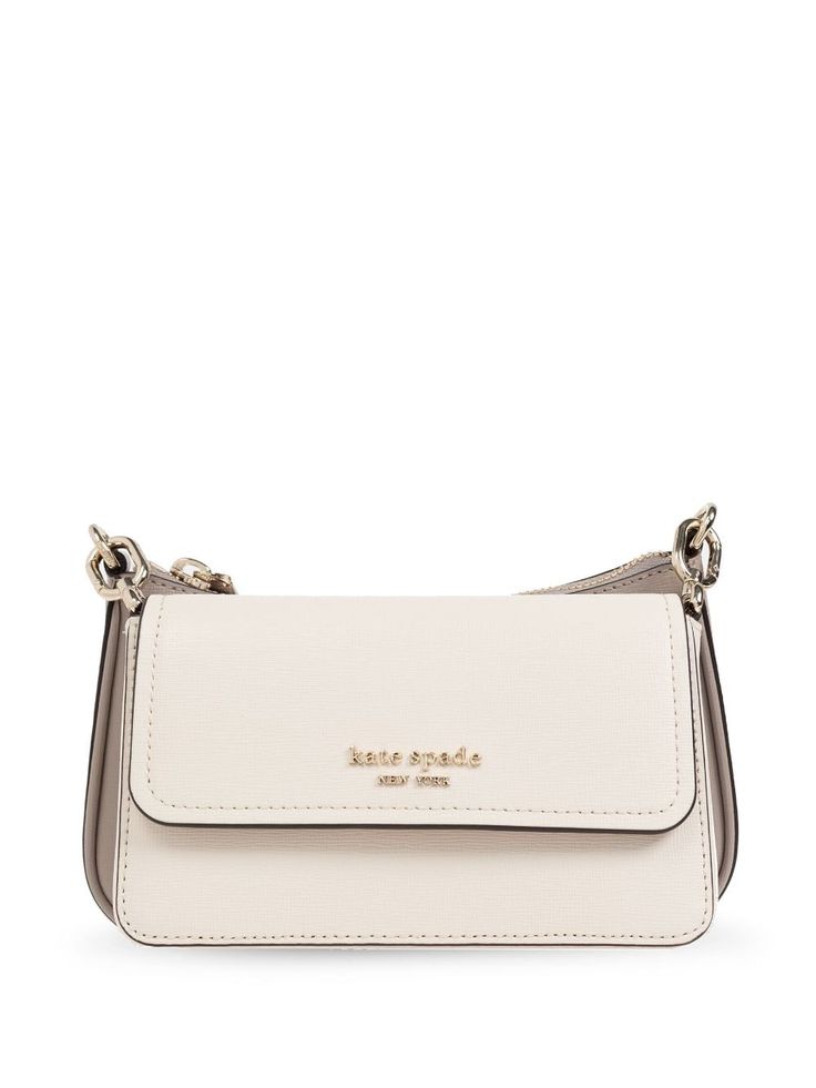 grey/white leather colour-block design appliqué logo logo stamp to the rear detachable pouch foldover top top zip fastening adjustable detachable shoulder strap main compartment internal card slots This piece comes complete with a protective dust bag. Kate Spade Crossbody Bag, Double Up, Top Top, Block Design, Logo Stamp, Colour Block, Kate Spade Bag, Cross Body Bag, Kate Spade Crossbody