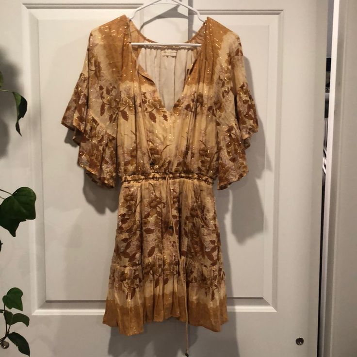 Coco Lei Flutter Sleeve Playdress Caramel Xs Sold Out Everywhere Worn Once , Tiny Stain That I Was Too Lazy To Get Out Original Price $249 Flutter Sleeve, Lei, Caramel, Coco, Stain, Mini Dress, Womens Dresses, The Originals, Yellow