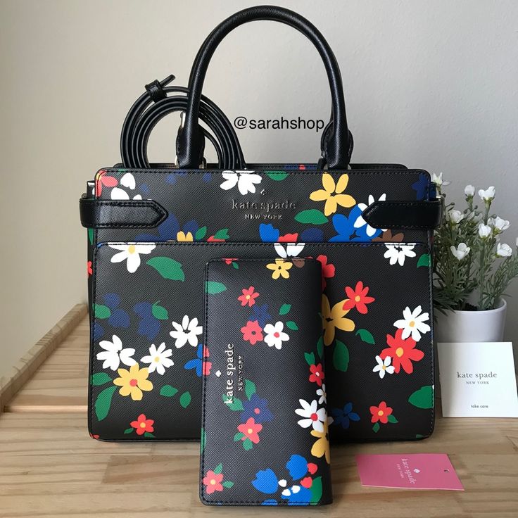 100% Authentic Kate Spade Staci Sailing Floral Medium Satchel Comes With A Matching Wallet Black Multi And Gold Hardware Brand New With Tags 10.5” (Width) X 8.5” (Height) X 5” (Depth). Medium Size Handles Are 5” Drop Long Shoulder Strap Included Kate Spade Multicolor Tote Bag, Kate Spade Multicolor Travel Bag, Kate Spade Multicolor Shoulder Bag For Travel, Multicolor Rectangular Shoulder Bag By Kate Spade, Kate Spade Staci, Kate Spade Purse Black, Kate Spade Satchel, Bags Kate Spade, Black Leather Satchel