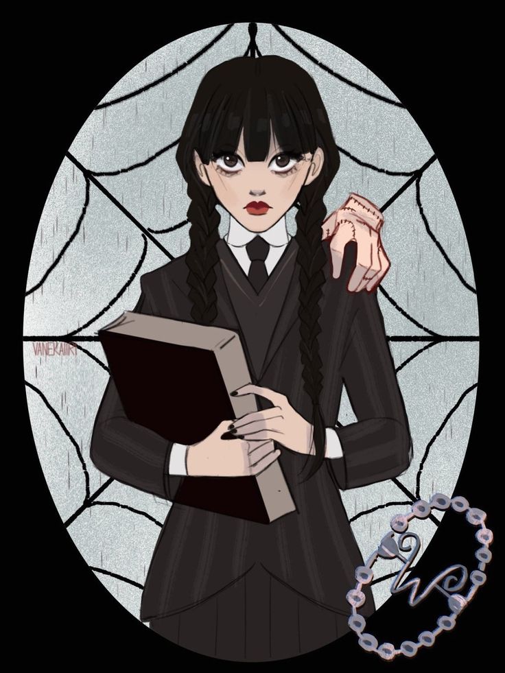 an anime character holding a book in front of a stained glass window