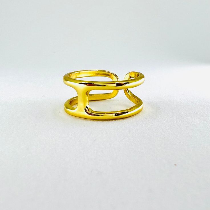 Anchor Gold Ring Adjustable Gold Initial Ring In 14k, Classic Adjustable Ring With Open Band, Modern Adjustable Gold Dome Ring, Modern Adjustable Initial Ring With Open Design, Modern Gold Wide Band Open Ring, Modern Adjustable Initial Open Ring, Gold Signet Ring As Promise Ring, Gold Signet Ring With Open Band For Promise, Gold-plated Open Signet Ring