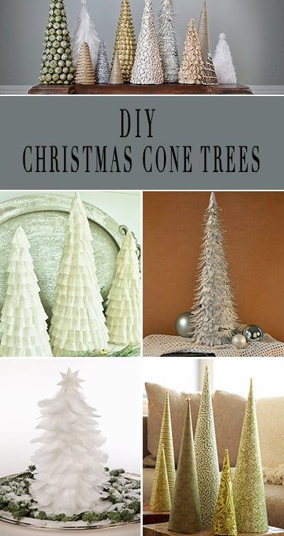 there are many different types of christmas trees in this collage with the words diy christmas cone trees