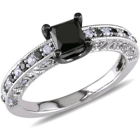 a black and white diamond engagement ring