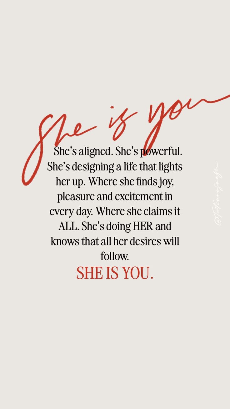 the quote for she is you, written in red ink on a white paper background