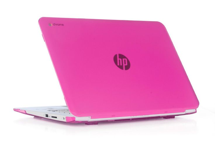 a pink hp laptop computer sitting on top of a white table