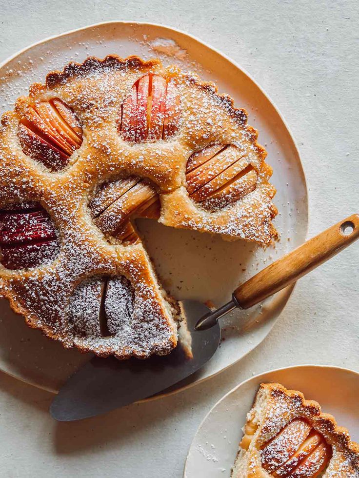 two plates with pies on top of them