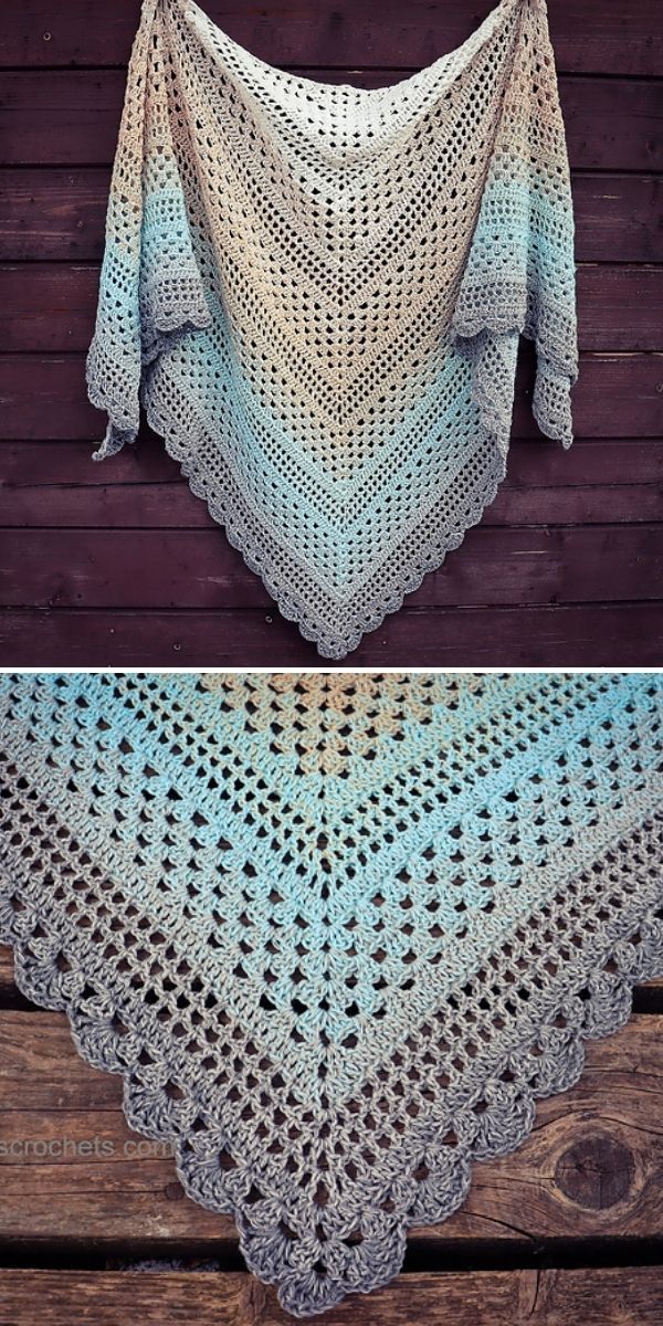 crocheted shawl with two different colors on it