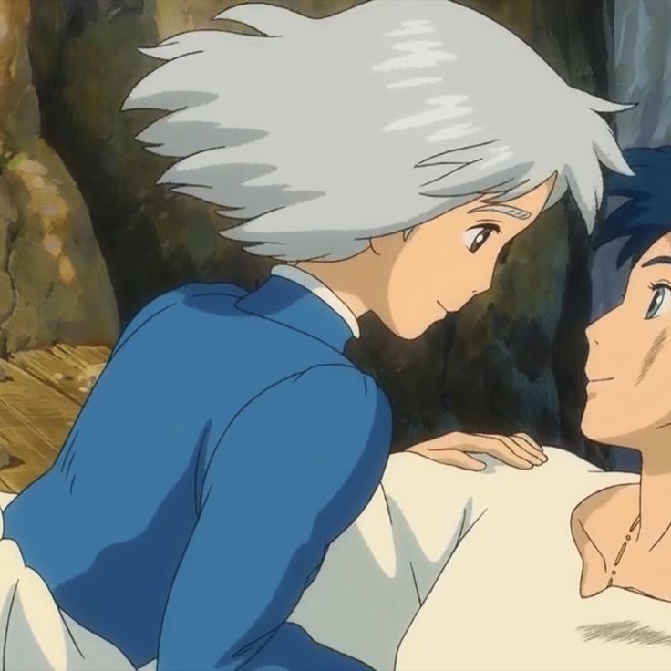 two anime characters one with white hair and the other blue