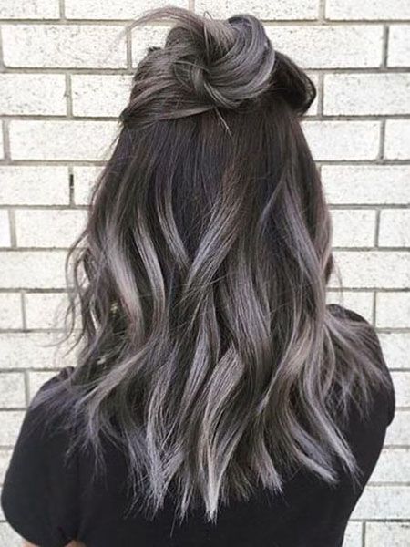 Silver Ombre Hair, Grey Ombre Hair, Dyed Hair Pastel, Balayage Hair Dark, School Hair, Brunette Balayage Hair, Red Highlights, Ombré Hair, Easy Hairstyle