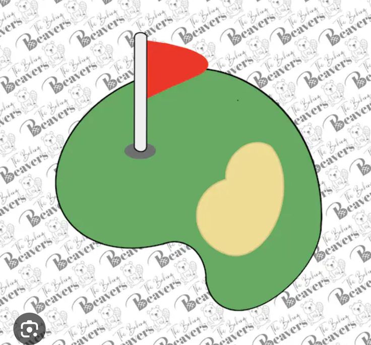 an image of a green and yellow golf ball with a red flag in the middle