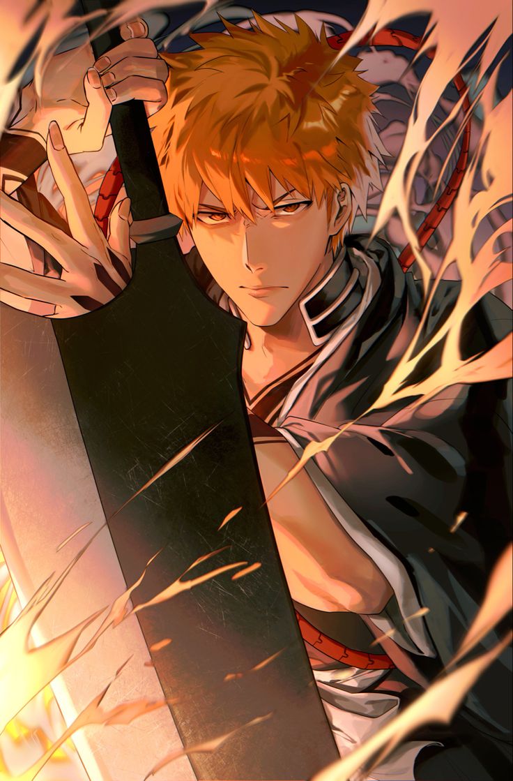 an orange haired man holding a skateboard in his right hand with flames behind him